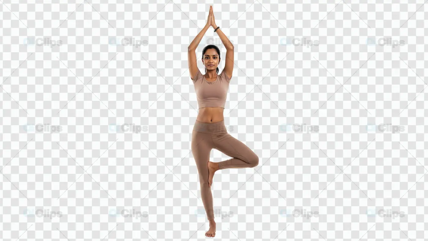 Woman in Tree Pose Performing Yoga on Transparent Background