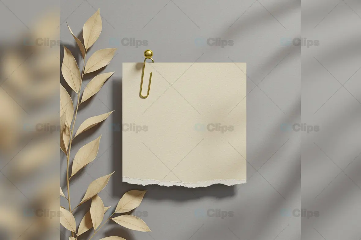 Elegant Torn Paper Note with Golden Leaves Mockup
