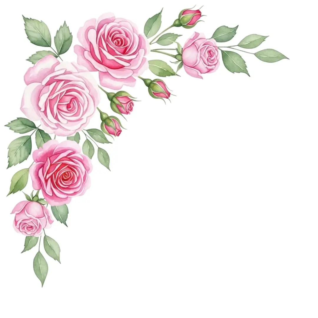 Romantic Pink Rose Watercolor Corner Design Clipart PNG