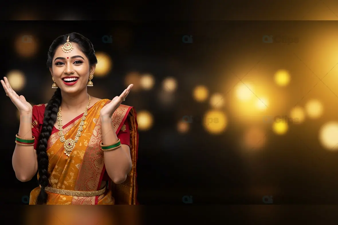 Festive Woman in Traditional Saree Background