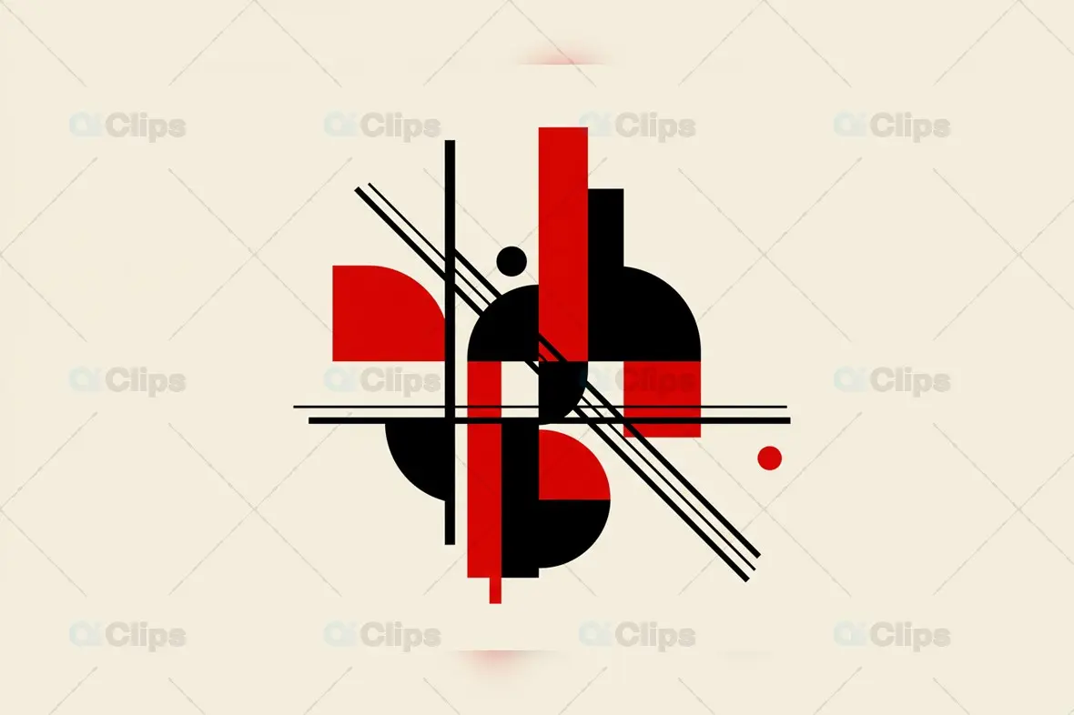 Abstract Geometric Art in Red and Black on Beige