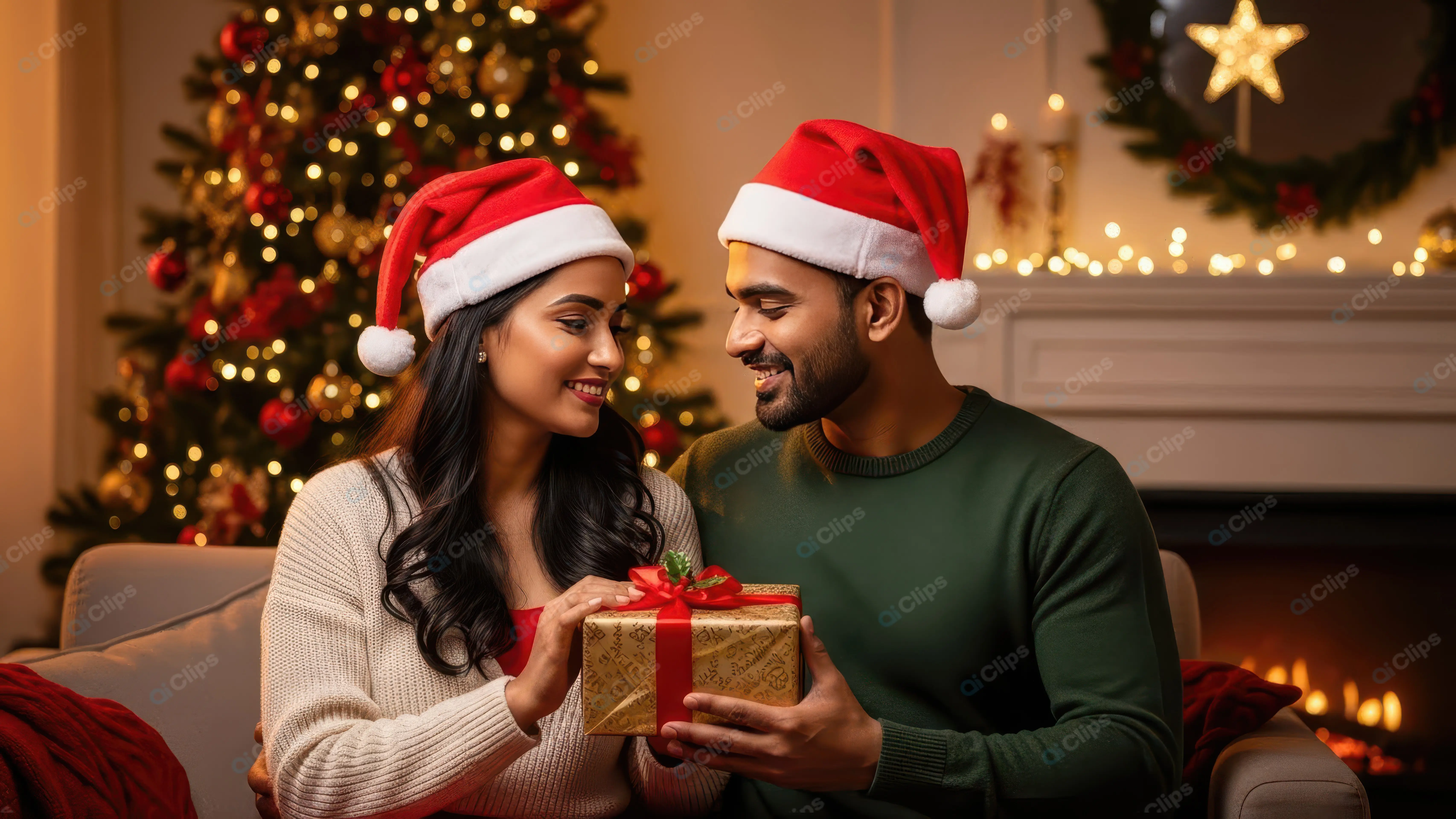 Indian Couple's Festive Christmas Gift Exchange
