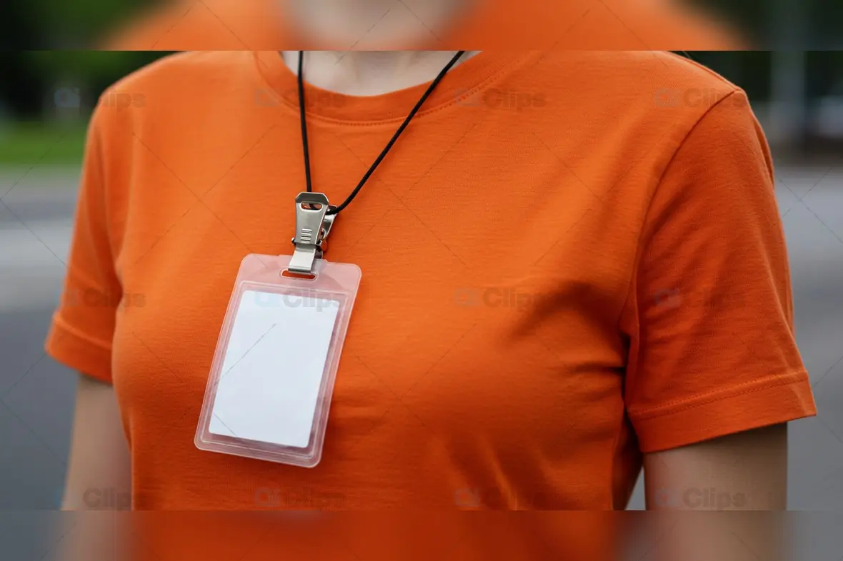 Blank ID Badge on Orange T-Shirt