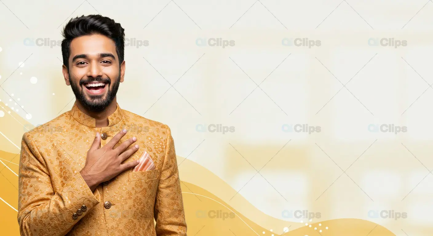 Smiling Man in Traditional Sherwani Background