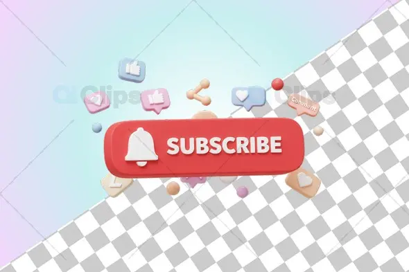 3D Subscribe Button with Social Media Reaction Icons
