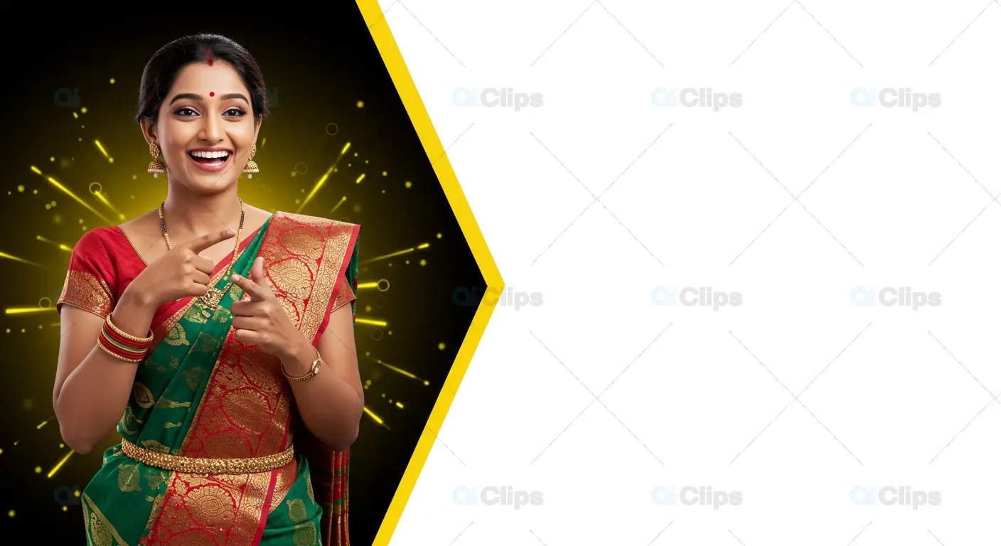 Happy Woman in Traditional Saree Background