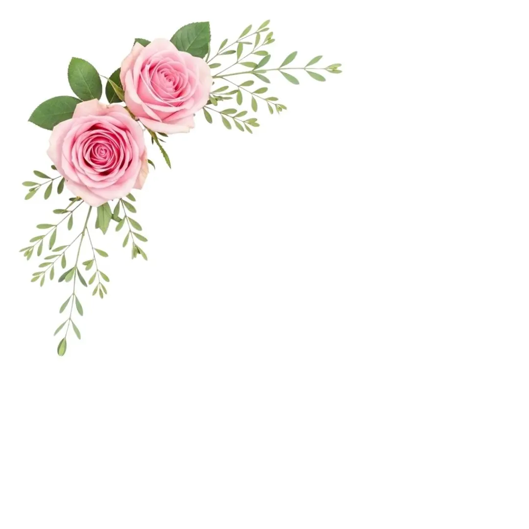 Delicate Pink Roses with Sage Greenery Corner PNG