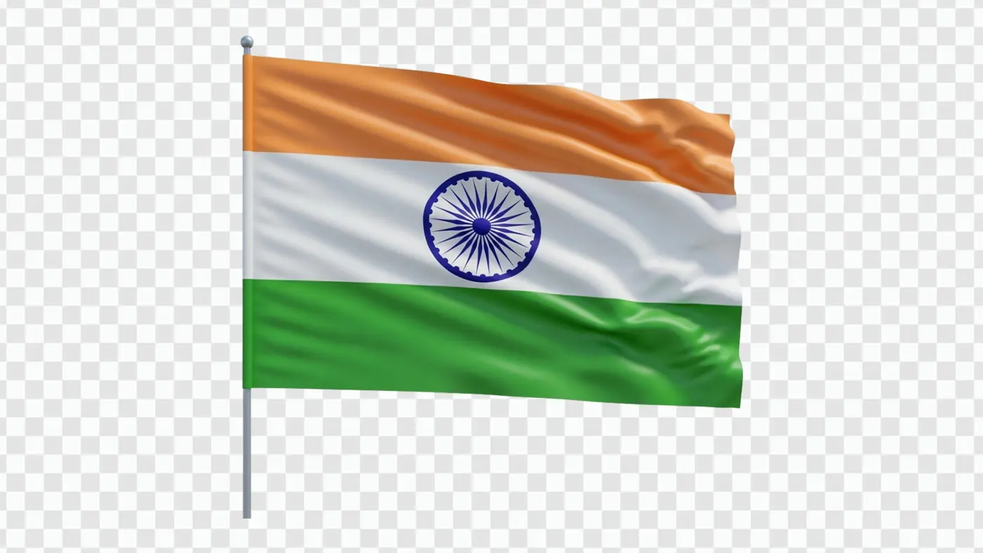 Realistic Waving Indian National Flag on Pole PNG