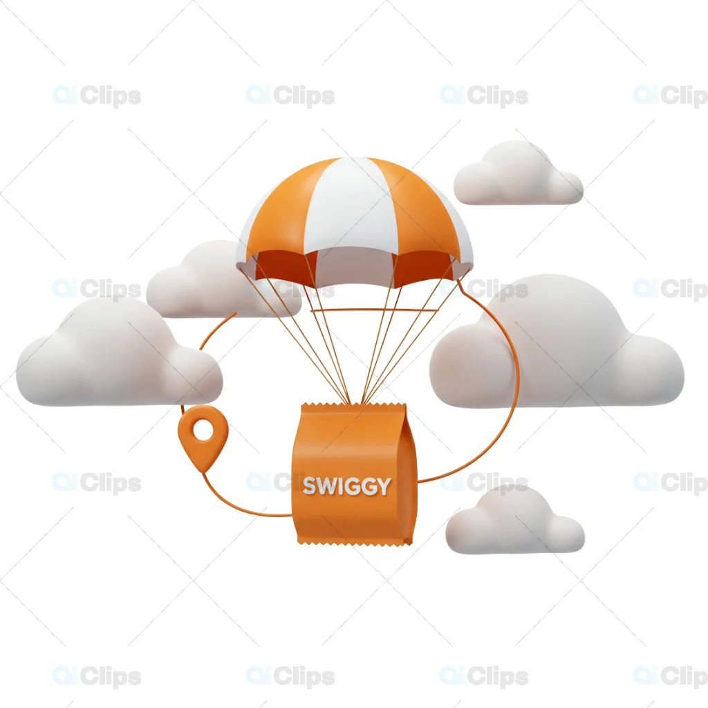 Swiggy Delivery Parachute 3D Illustration