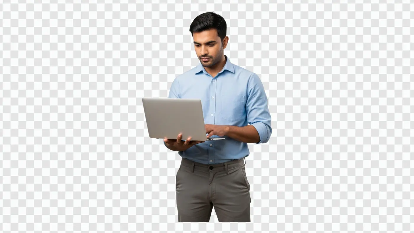 Focused Young Indian Businessman Working On Laptop PNG