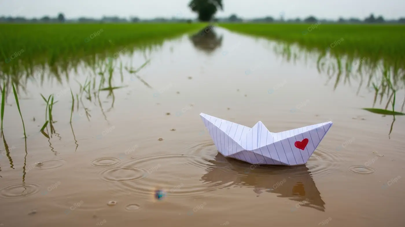 Paper Boat in Flooded Rice Field