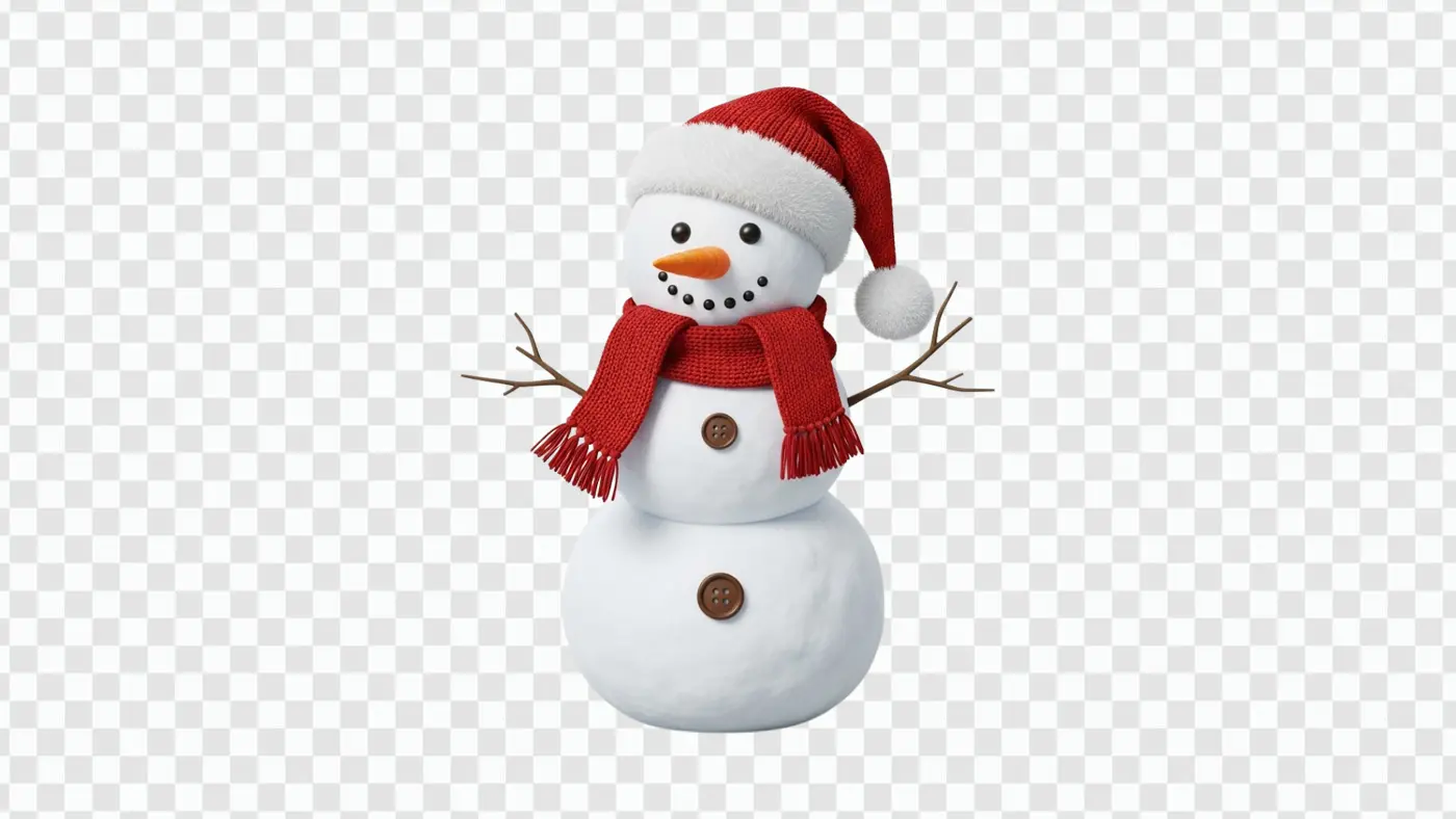Cheerful 3D Christmas Snowman with Santa Hat Clipart PNG