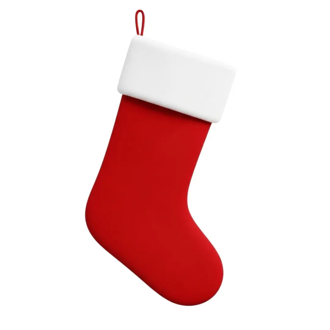 Classic Red Christmas Stocking with White Cuff Clipart PNG