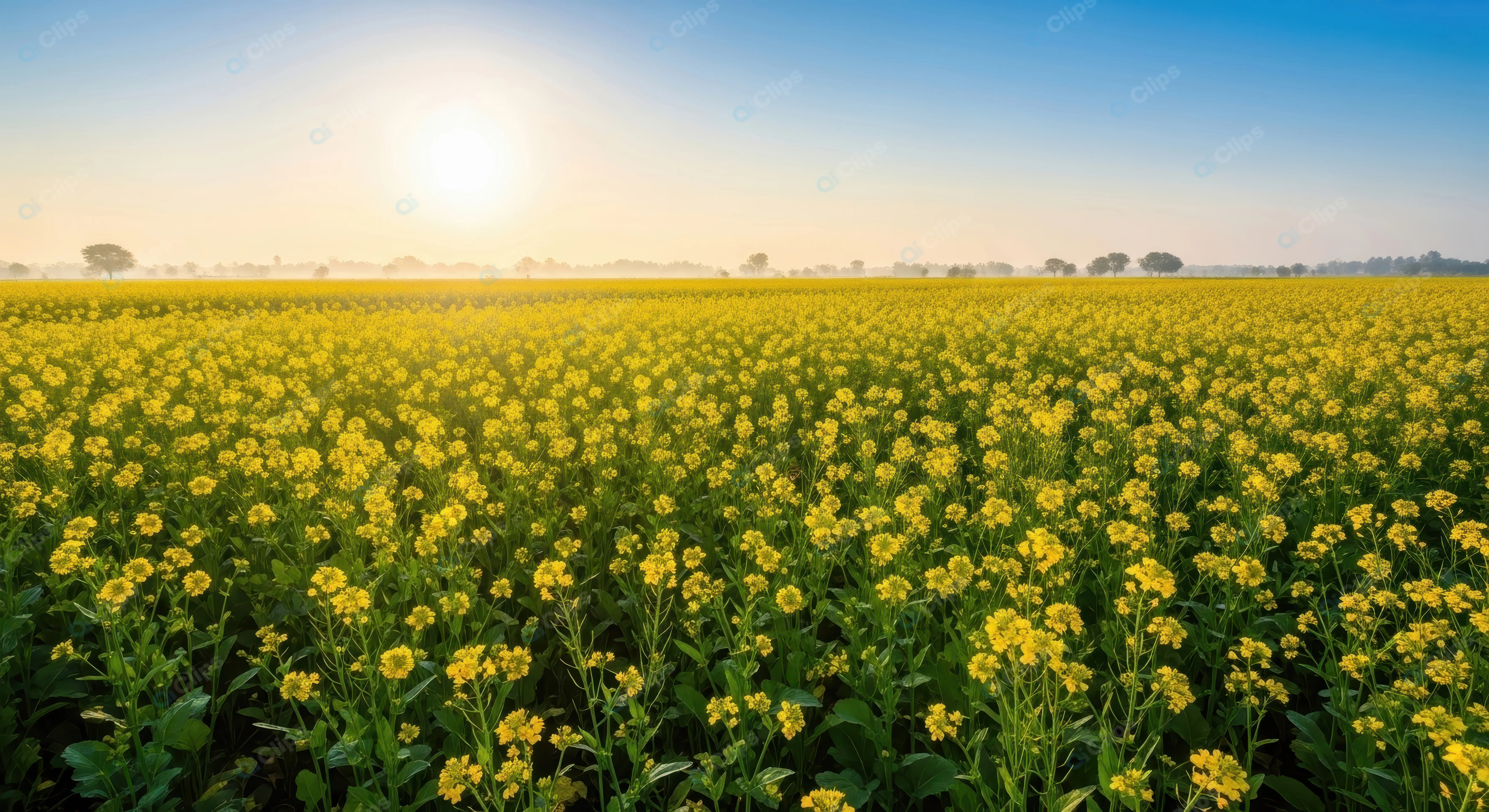 Vibrant Mustard Farm in Morning Light