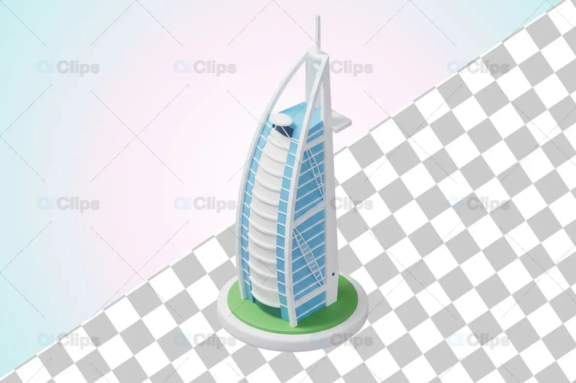 3D Burj Al Arab Hotel Miniature Model on Circular Base