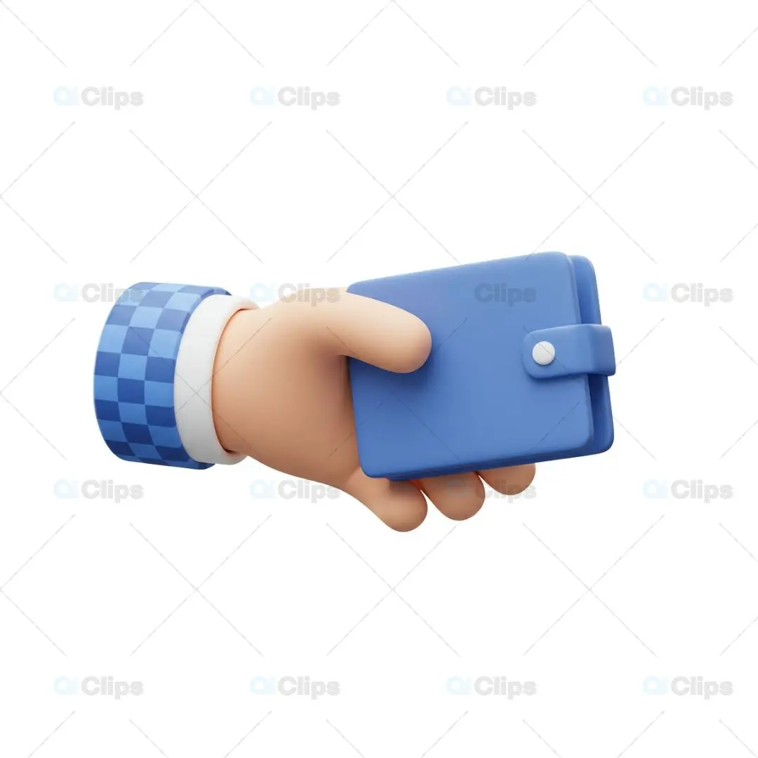 3D Hand Holding Closed Wallet Illustration
