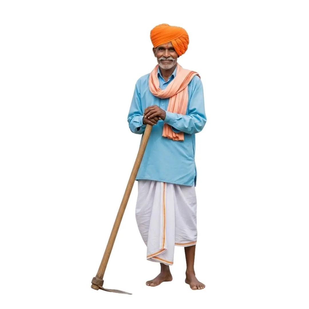 Elderly Indian Farmer in Traditional Attire PNG Clipart
