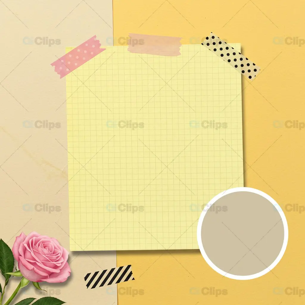 Yellow Grid Note with Decorative Washi Tape and Rose Template