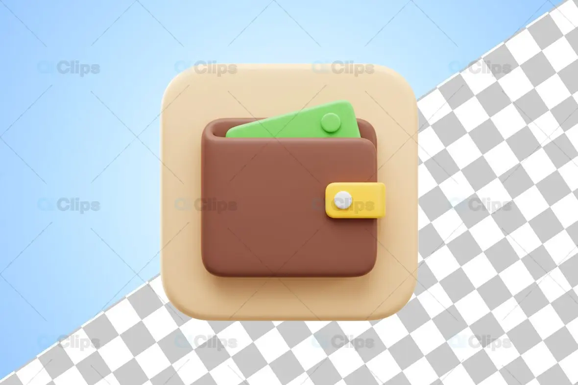3D Wallet with Money Icon Illustration