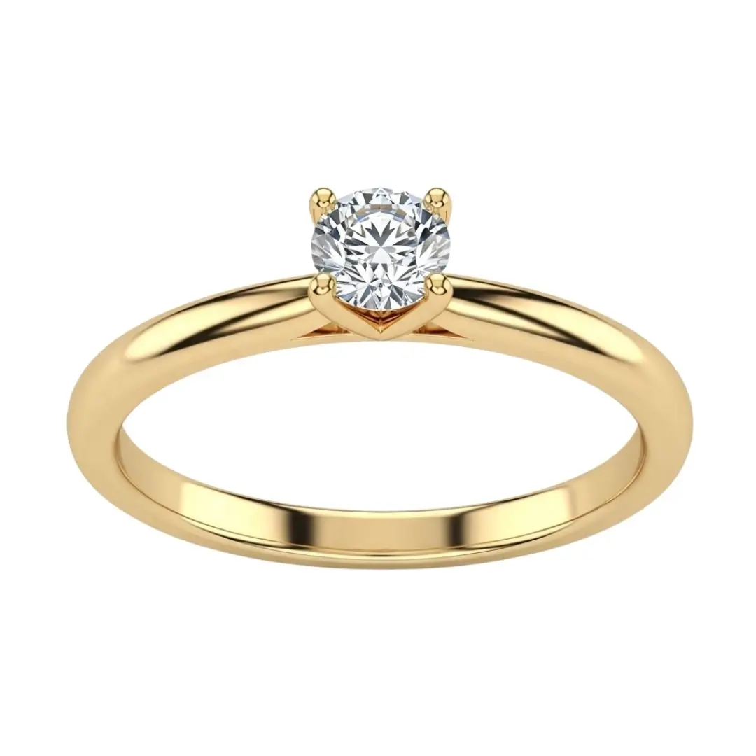 Classic Gold Four Prong Solitaire Diamond Ring PNG