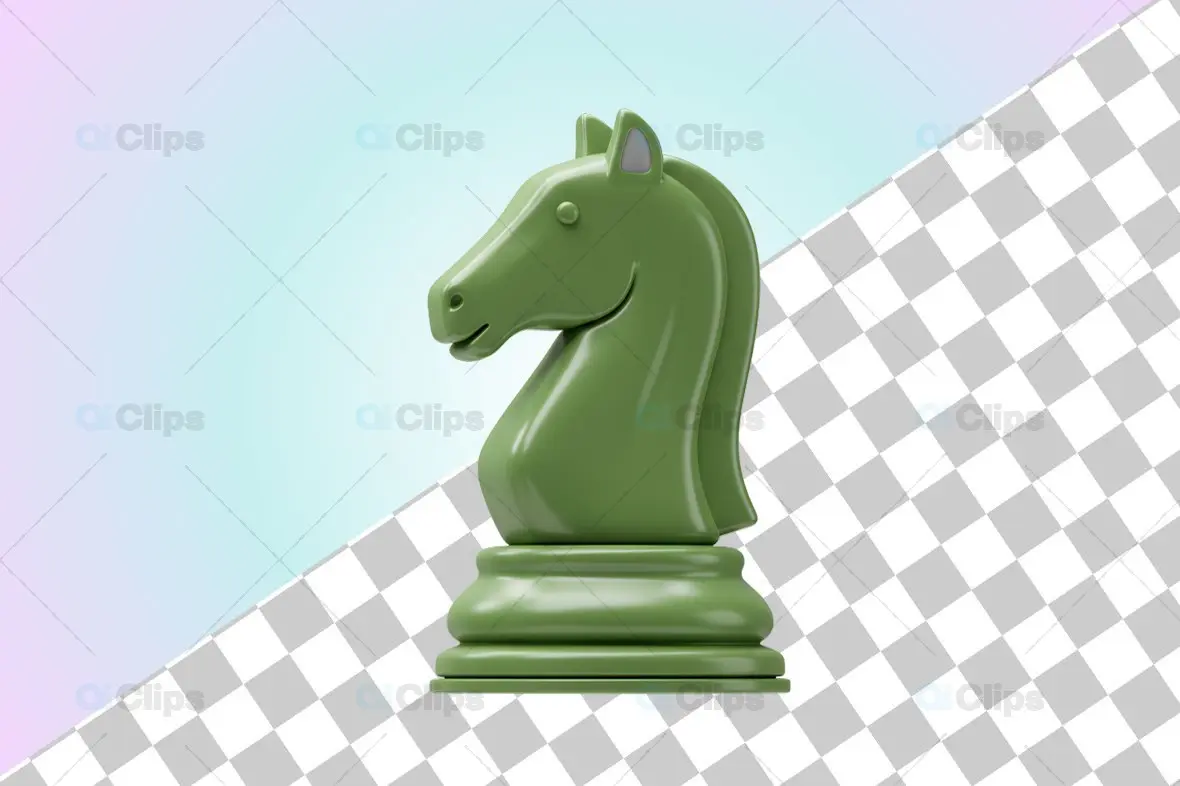 3D Chess Knight Piece in Sage Green