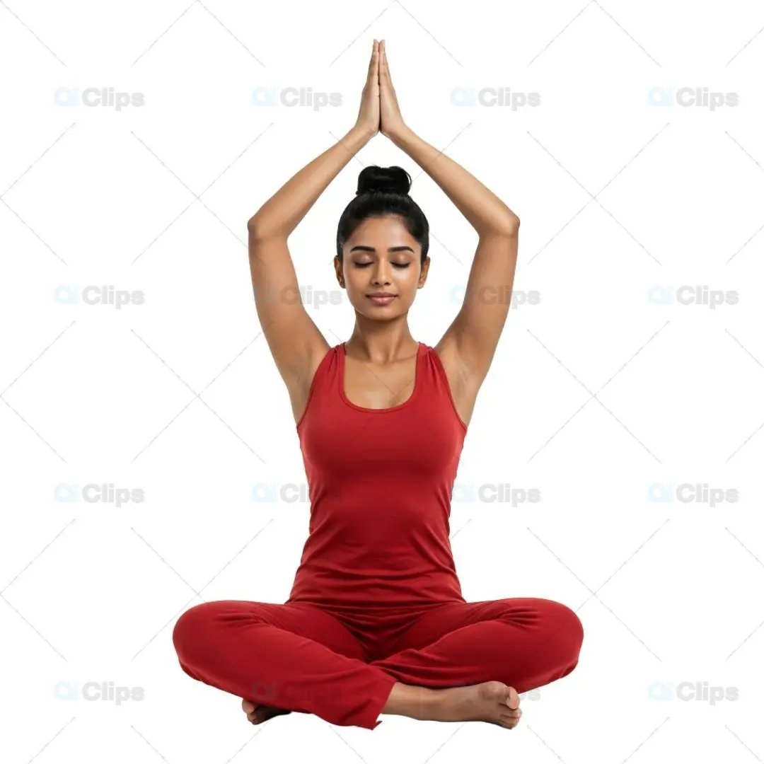 Serene Yoga Meditation Pose in Deep Red Athletic Wear