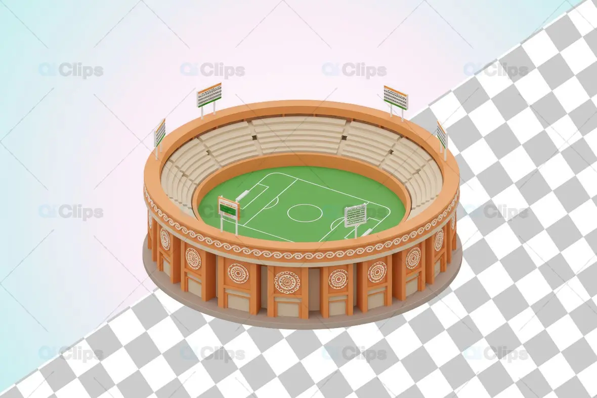 3D Isometric Football Stadium with Traditional Indian Architecture