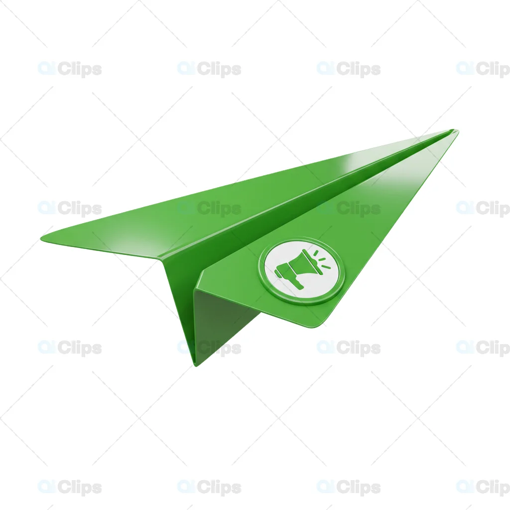 3D Green Paper Plane with Megaphone Icon