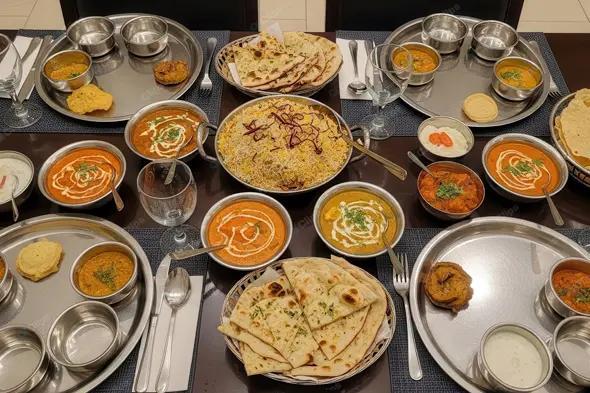 Elaborate Indian Thali Feast Spread