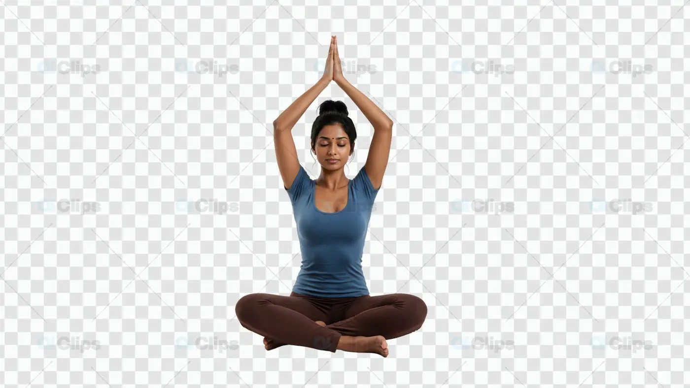 Serene Yoga Meditation Pose with Raised Arms on Transparent Background