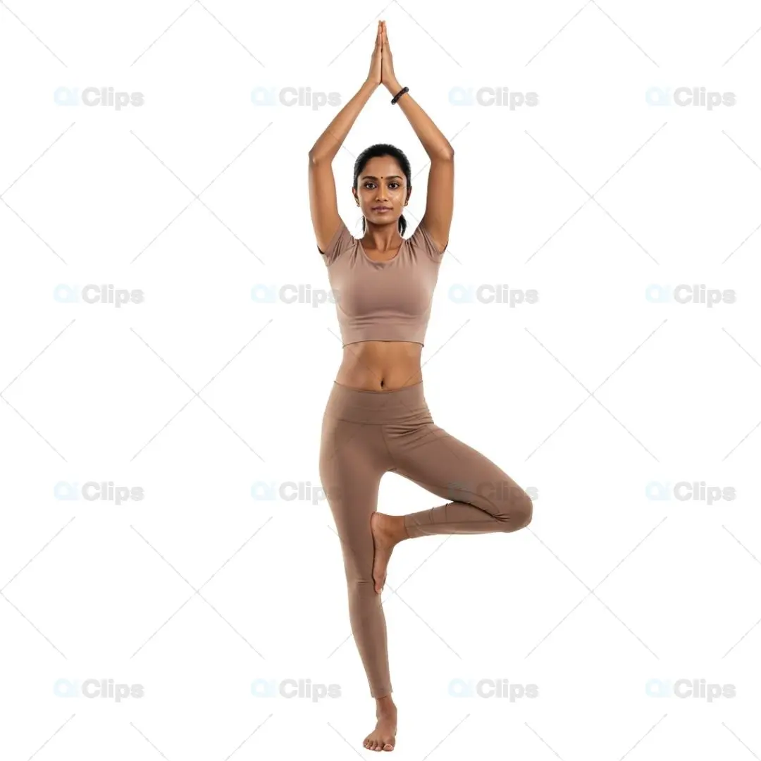 Woman in Tree Pose Performing Yoga on Transparent Background