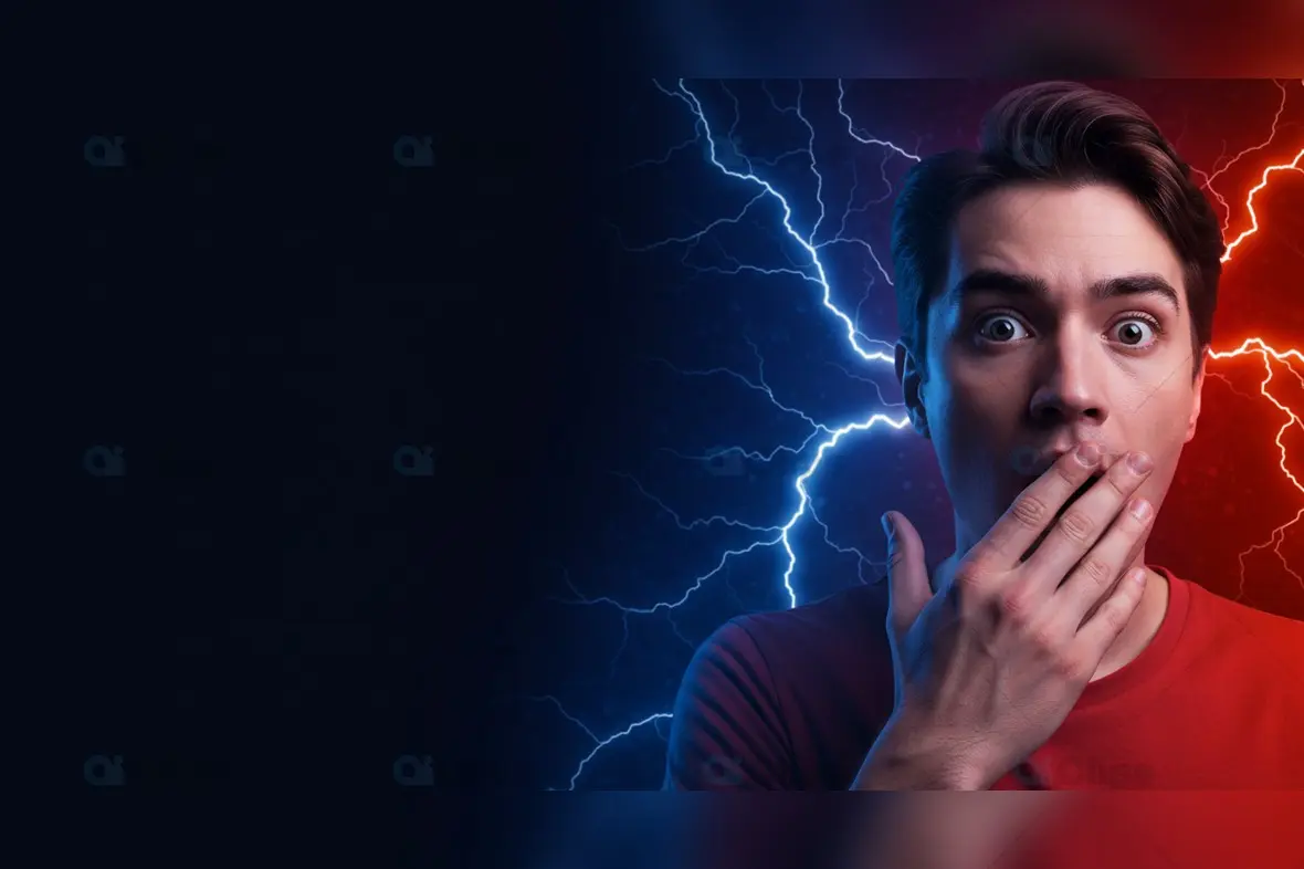Surprised Man with Lightning Background - Dual Tone Design