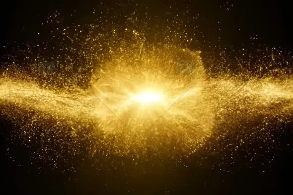 Golden Particle Explosion with Radial Light Burst