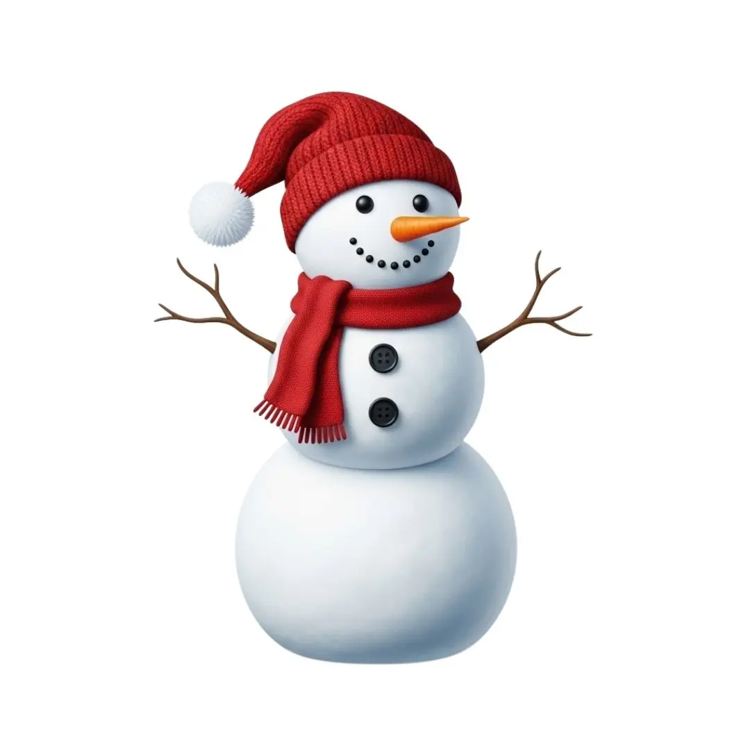 Adorable 3D Snowman with Red Hat and Scarf PNG