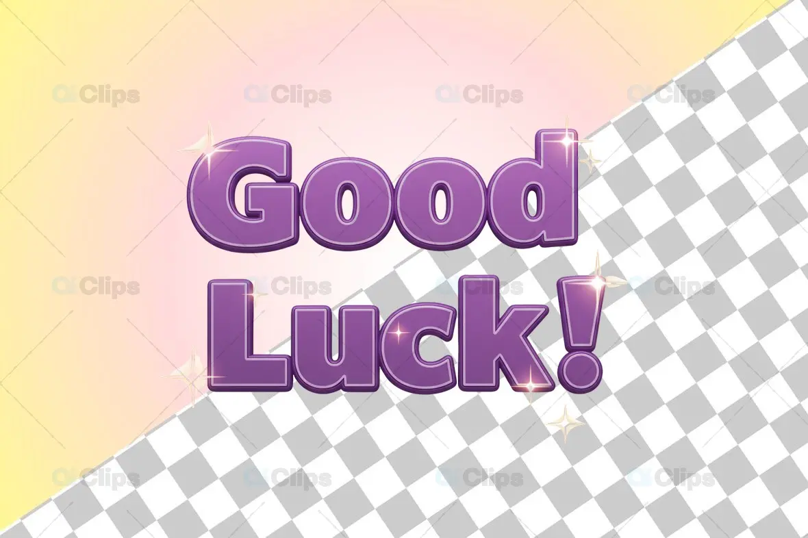 3D "Good Luck!" Text Icon with Sparkles