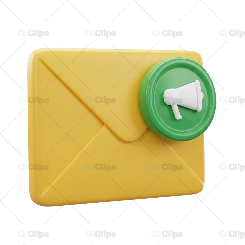 3D Email Notification Icon with Green Megaphone