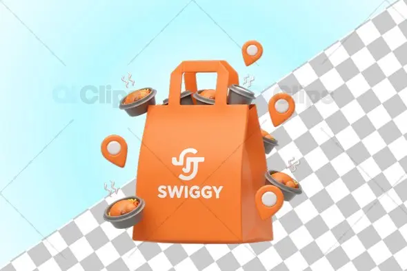 Swiggy-Themed 3D Food Delivery Bag Illustration