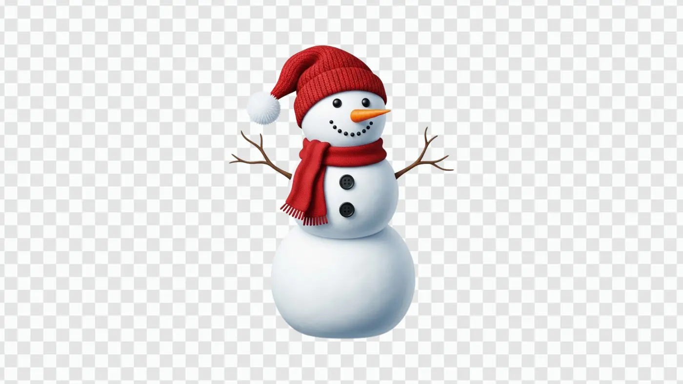 Adorable 3D Snowman with Red Hat and Scarf PNG