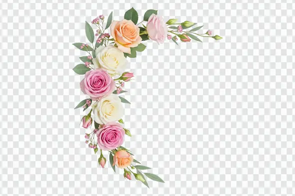 Elegant Pink Peach And Cream Roses Corner Clipart