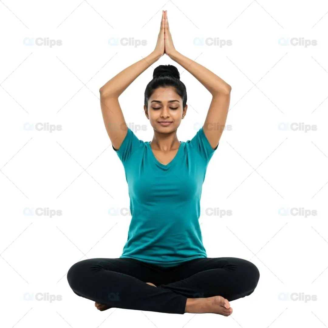 Peaceful Yoga Meditation Pose with Raised Arms on Transparent Background