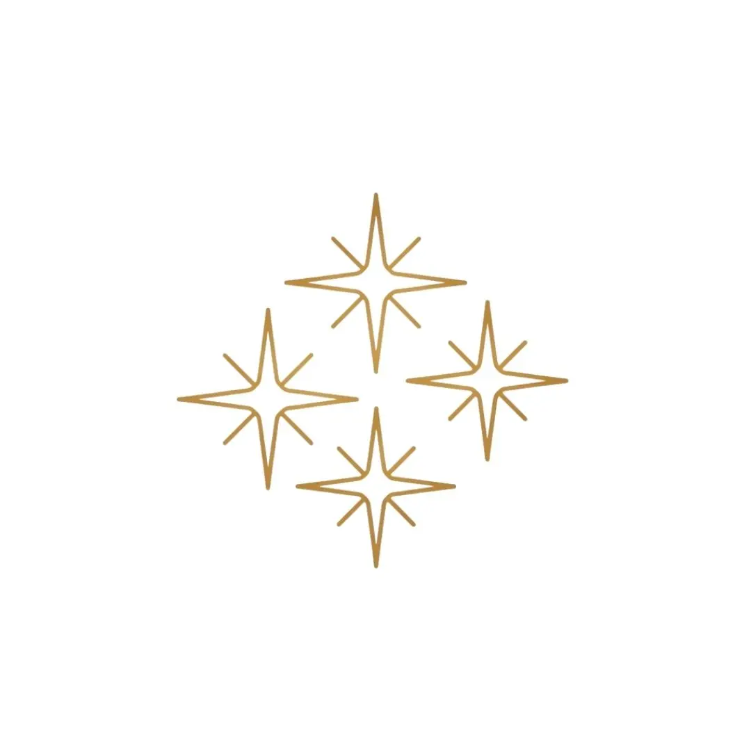Elegant Golden Four Pointed Stars Cluster Clipart PNG