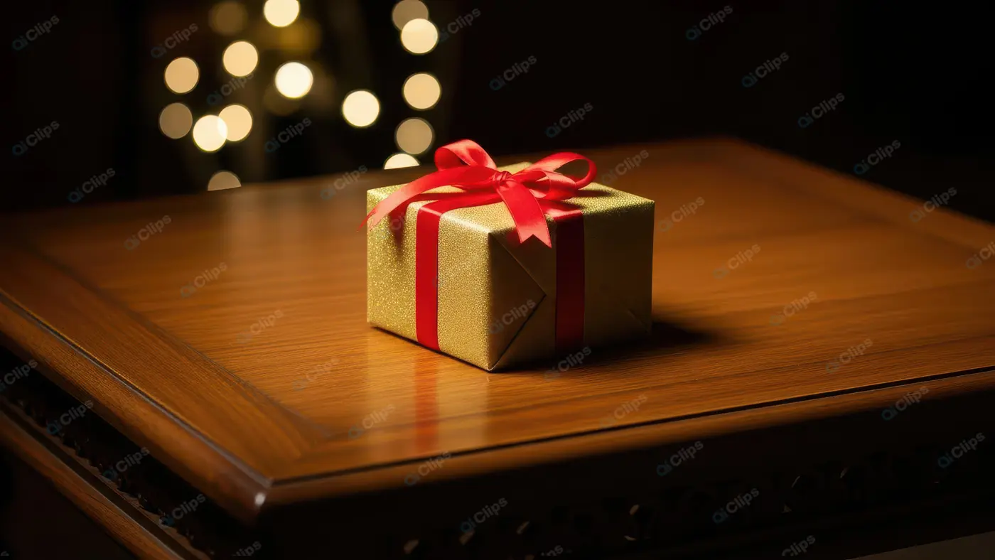 Luminous Golden Gift with Red Bow