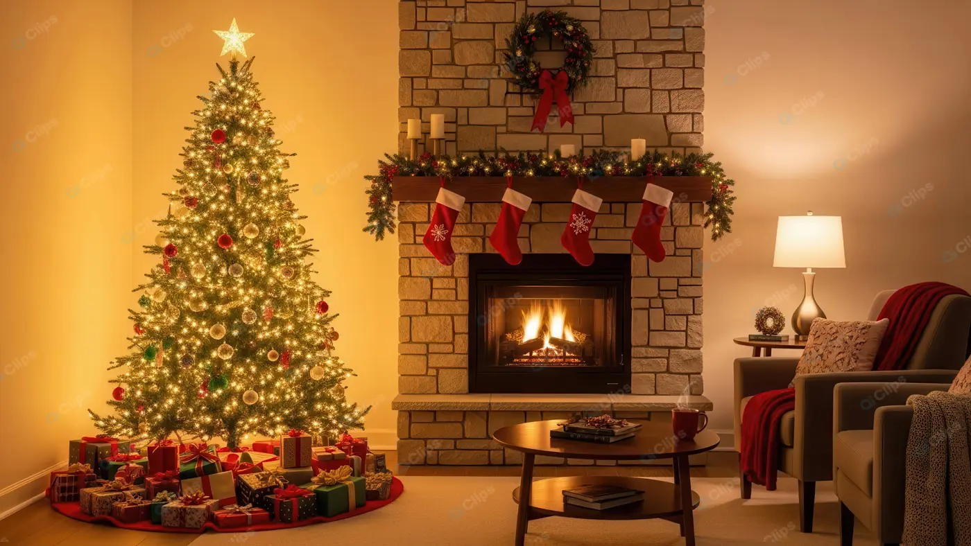 Traditional Christmas Fireside Scene