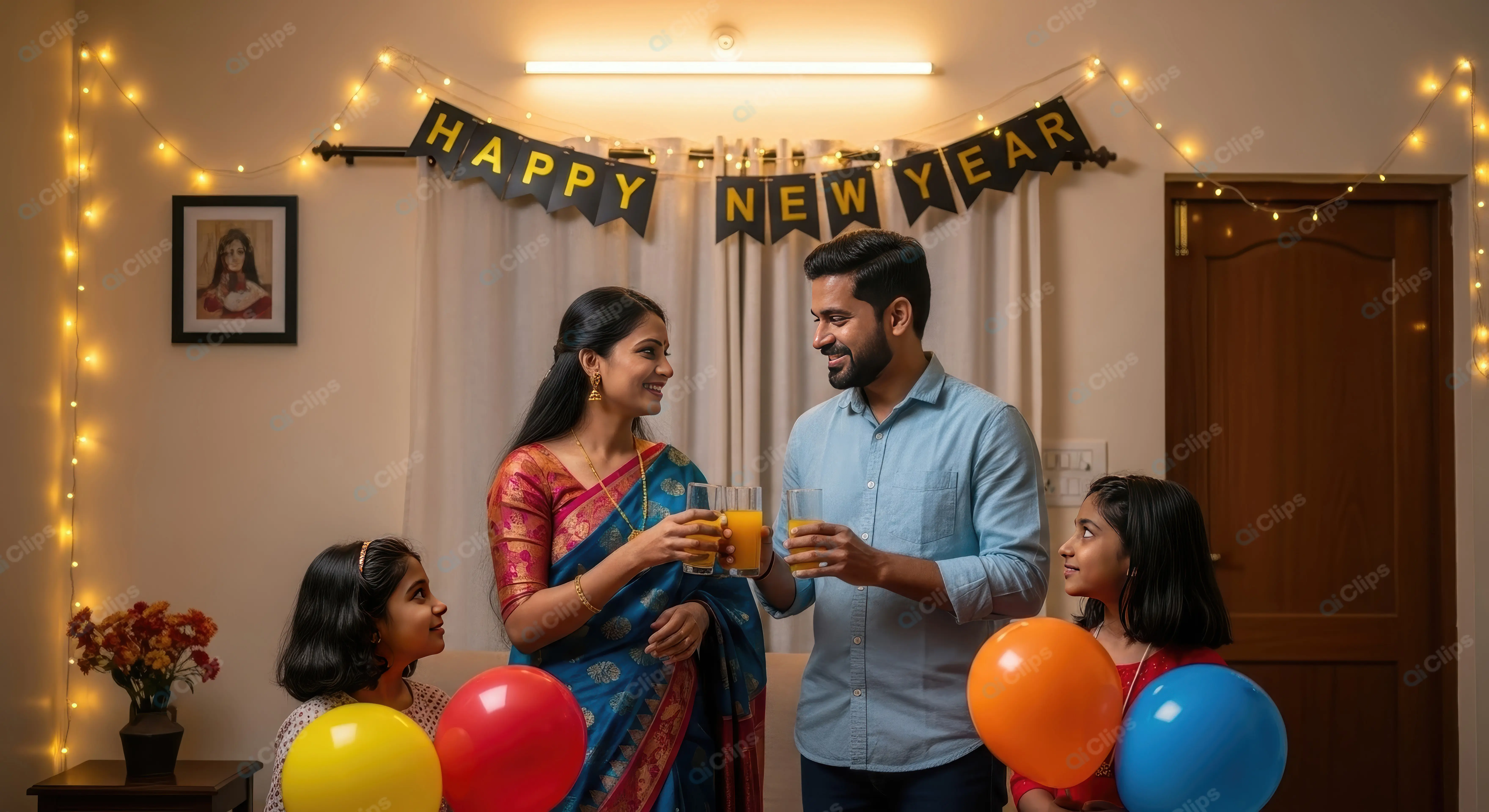 Joyful Indian Family Welcoming New Year