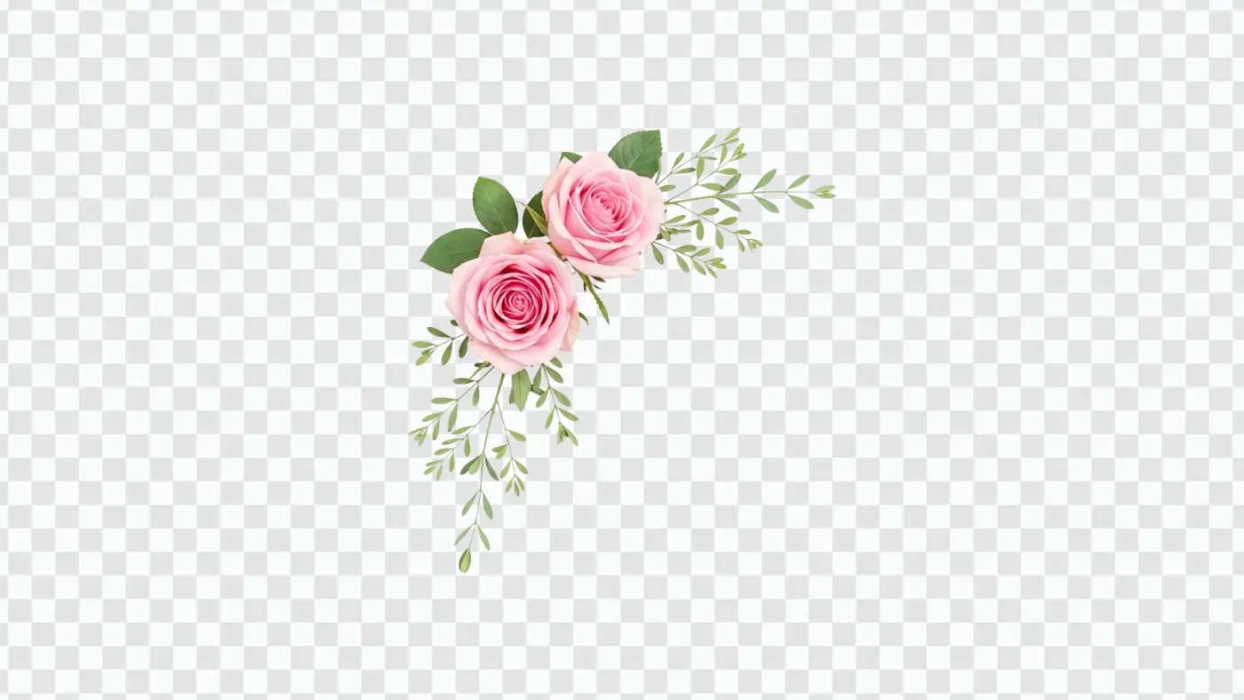 Delicate Pink Roses with Sage Greenery Corner PNG