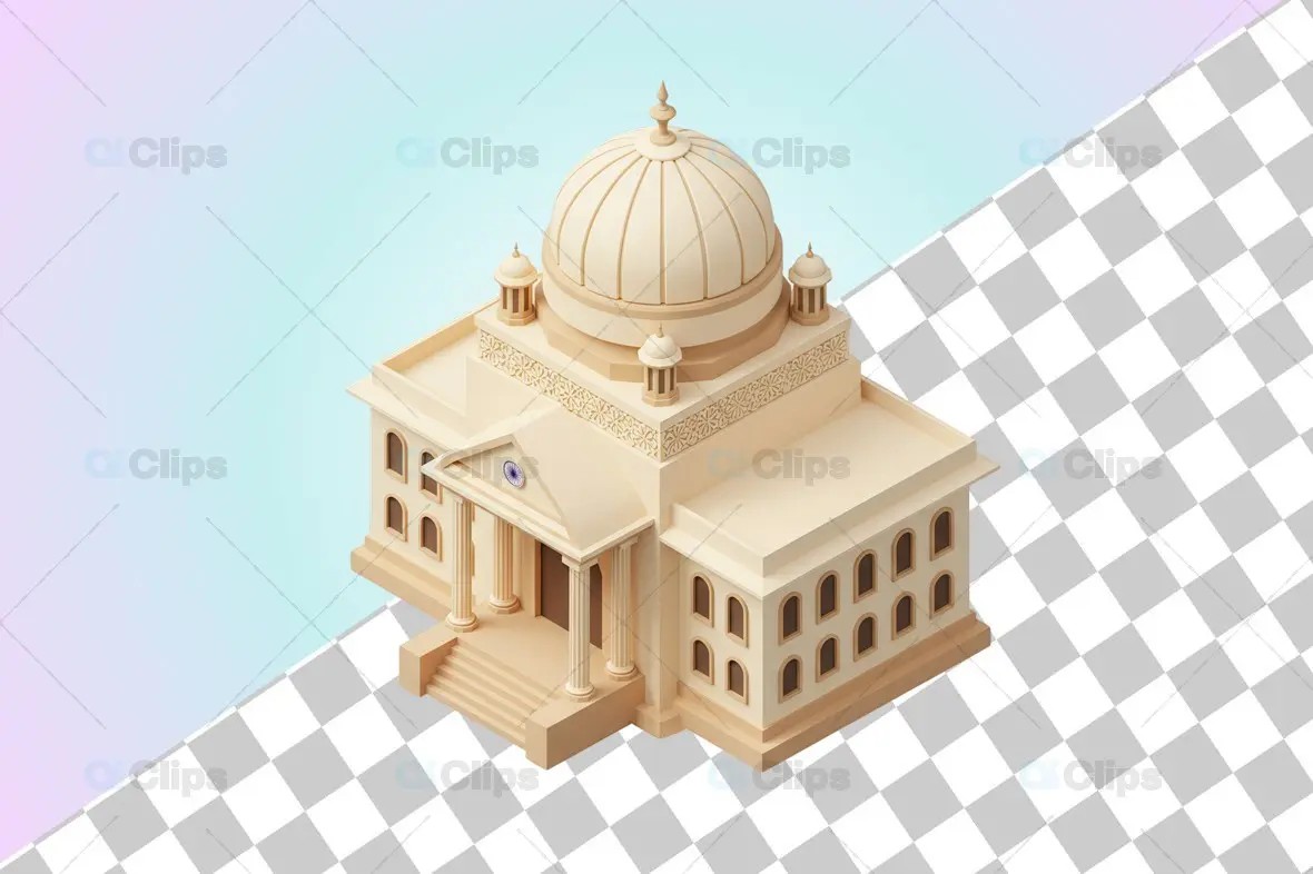 Elegant Domed Government Building 3D Architectural Model