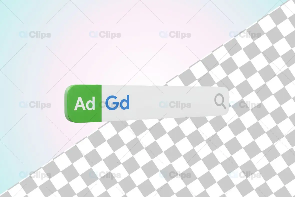 3D Search Bar with Ad/Gd Text and Magnifying Glass Icon