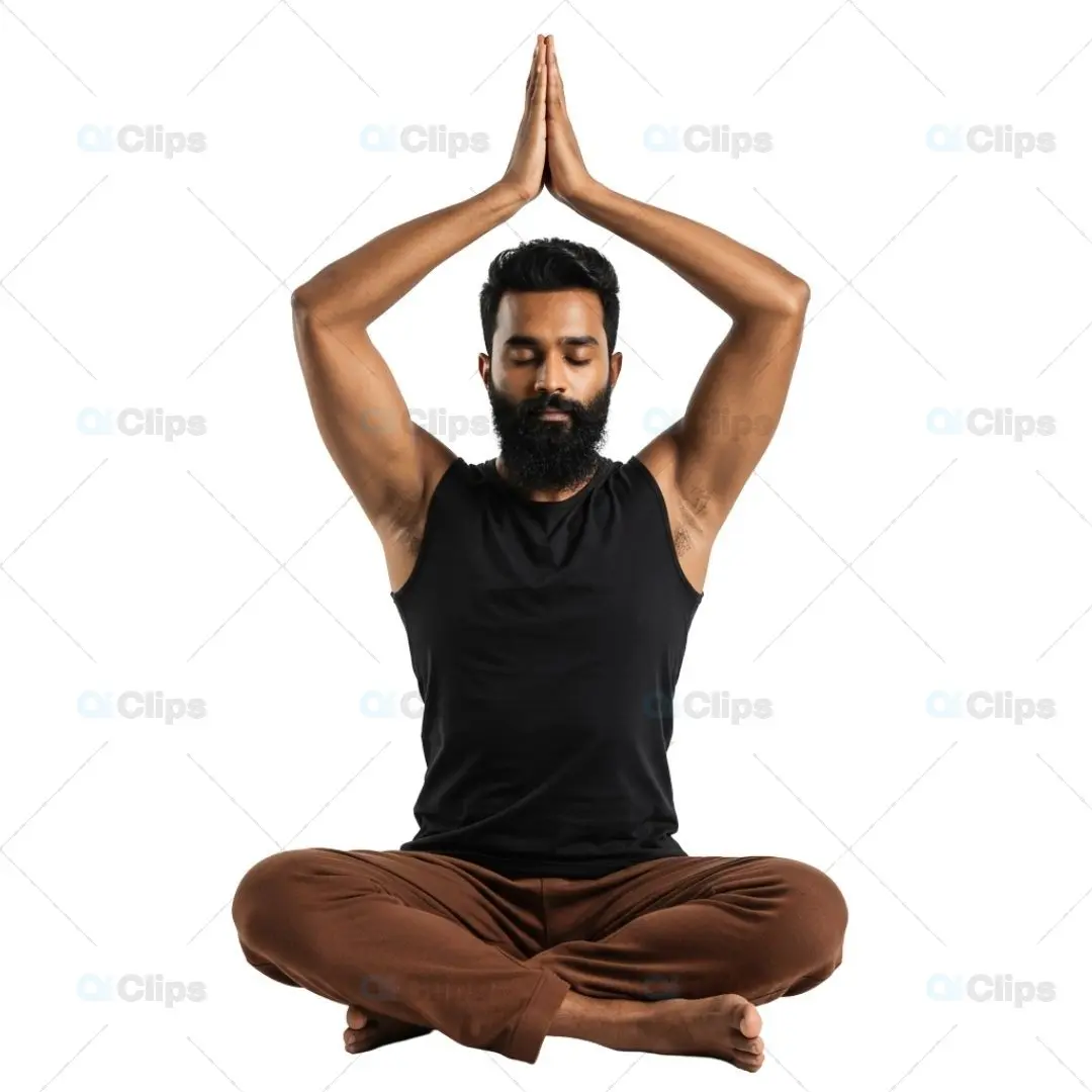 Peaceful Meditation Pose with Raised Prayer Hands on White
