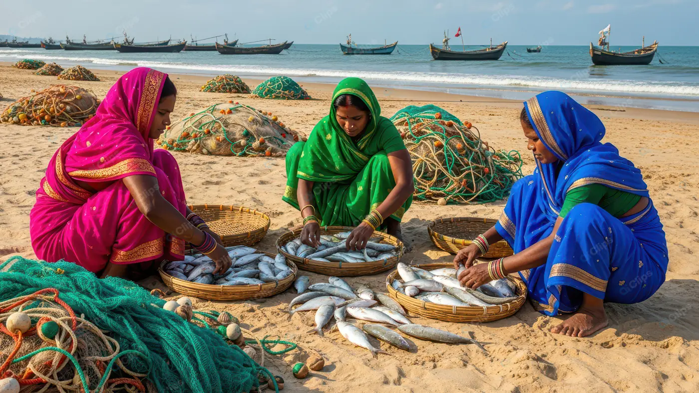Coastal Fisherwomen Sorting Catch