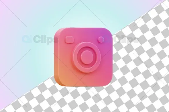3D Instagram Icon with Gradient Pink and Purple Effect